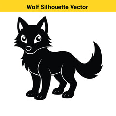 A cute cartoon vector set features a collection of funny black and white wolf animal characters.