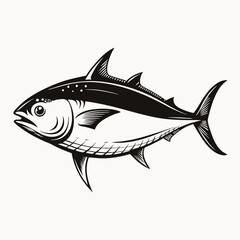 Obraz premium Monochrome Tuna Illustration Detailed Black and White Fish Drawing