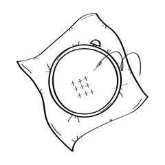 Cross-stitch embroidery hoop and canvas. Vector doodle illustration. Print for design. Isolate on a white background.