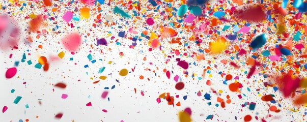 A pristine white wall serves as a backdrop for an array of vibrant, colorful confections, including candies, cupcakes, and pastries, creating a delightful and cheerful atmosphere.