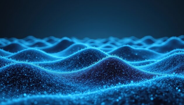 Sea waves from node hud data dots flow research points stream big data visualized for the presentation of scientific developments