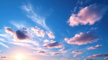 Sunset cloudscape; vibrant sky; peaceful atmosphere;  dramatic clouds