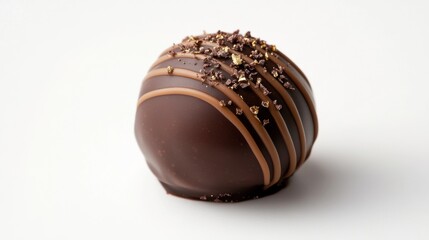 Obraz premium A beautifully crafted chocolate sphere with alternating dark and white chocolate stripes, showcasing an elegant dessert.