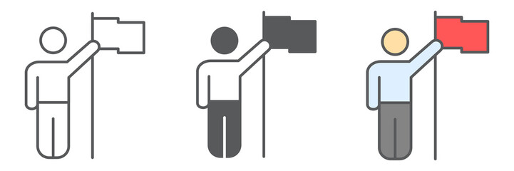 Leadership icon collection, success and goal, man with flag vector icon set, vector graphics, editable stroke outline sign, eps 10