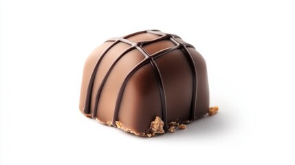 Obraz premium A beautifully crafted chocolate sphere with alternating dark and white chocolate stripes, showcasing an elegant dessert.