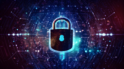 Stylized Padlock with Dark Glow and Circuitry - Data Protection
