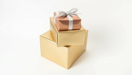 Obraz premium Stack of Gold and Rose Gold Gift Boxes with Silver Ribbon