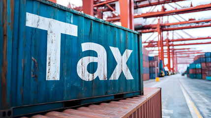 Close-up of a "Tax" Container - Fiscal and Trade Concept
