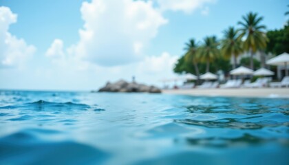 Bokeh sea water ocean waves background deep blue summer background ocean blur tropical resort background Stock Photo.