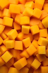 Overhead View of Diced Mango - Prepared Tropical Fruit
