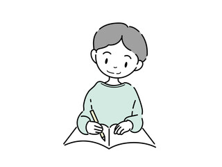 勉強するシンプルな男の子のイラスト