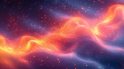 Obraz premium Vibrant cosmic waves of orange and blue swirl through a starry backdrop, evoking a sense of wonder and exploration in a stunning abstract space scene.