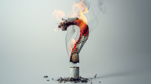 Question mark sign and symbol, burning cigarette - Powered by Adobe
