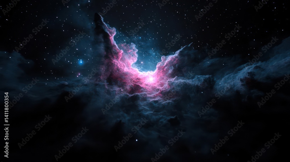 Aufkleber dramatic cosmic image of a nebula with radiant pink and white center glowing against a backdrop of s