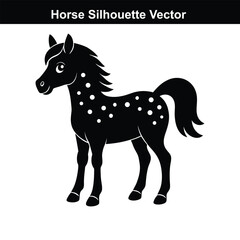 A vector illustration depicts a running set of wild and black horses, a powerful equine silhouette.