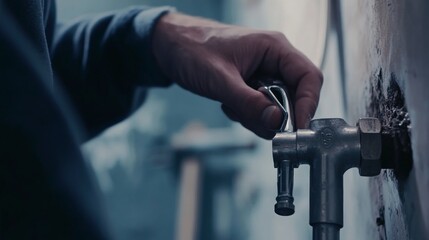 Plumber installing shower pipe. Indoor bathroom renovation site