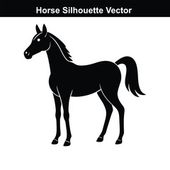 A vector illustration depicts a running set of wild and black horses, a powerful equine silhouette.