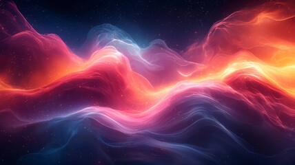 Fototapeta premium Vibrant abstract waves of red, orange, and blue light flowing seamlessly, creating a dynamic and captivating cosmic landscape for modern design.