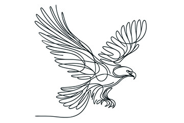 Obraz premium Flying Bald Eagle Minimalist Line Art Illustration. Clipart image isolated on background.