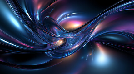 Fototapeta premium Abstract liquid art featuring deep blue and purple swirls with metallic reflections. Futuristic, elegant, and organic flowing shapes for a mesmerizing, high-end visual appeal