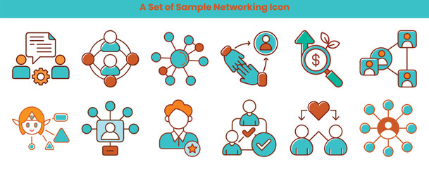Networking Icons Set, Connection Symbols, Relation Signs, Flat Design, Vibrant Color, Vector