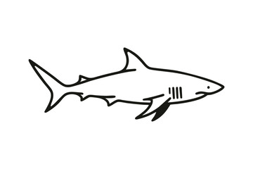 Fototapeta premium Shark Outline Drawing Side View Illustration. Clipart image isolated on background.