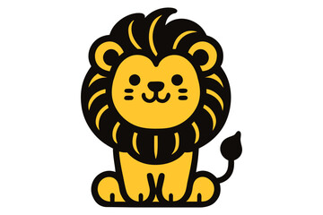 Fototapeta premium Smiling Cartoon Lion Icon in Yellow Black. Clipart image isolated on background.