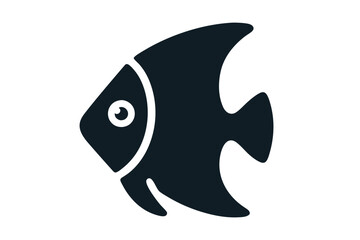 Black and White Angelfish Silhouette Icon. Clipart image isolated on background.