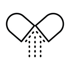 Open Capsule with Dots Flowing Out Black Outline Icon