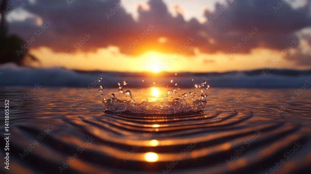 Aufkleber a close up shot captures water droplets suspended in the air, sunlight reflecting on the water's sur