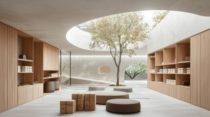 Fototapeta premium Modern minimalist interior design with a courtyard