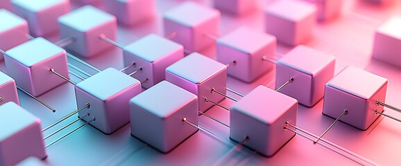 Pink Blue Cubes Network Abstract Background.