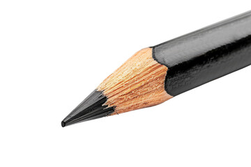 A close-up view of a sharpened black pencil resting on a white surface, perfect for creative expression and artistic endeavors isolated on transparent background