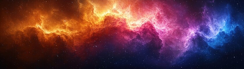 Fototapeta premium Vibrant Cosmic Clouds in Deep Space with Colors of Red, Orange, Purple, and Blue