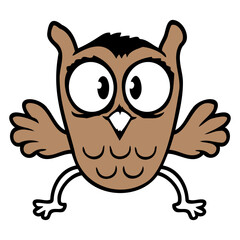 Owl jumps funny jumping jack flies flutters happy Isolated Vector Graphic Design Illustration

