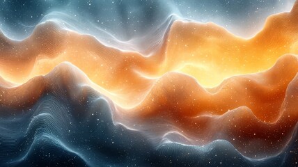 Fototapeta premium Vibrant abstract waves of blue and orange light, creating a dynamic and ethereal atmosphere, perfect for modern design and digital backgrounds.