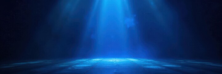 Fototapeta premium Intense blue laser beam cuts through dark stage, blue, focused