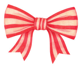 Striped bow hand drawn illustration isolated on transparent background for greeting cards circus aesthesis decoration packaging design © Elenapro