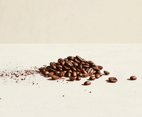 photo of a small pile of coffee beans on a white background
