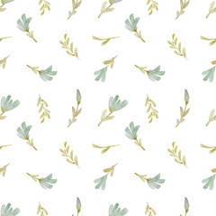 Watercolor seamless pattern with herbs and flowers. Romantic floral background. Fabric design.