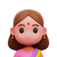 Indian Girl 3D Rendering Icon Isolated Transparent Background	