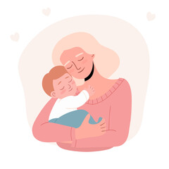 Heartwarming vector illustration of a mother lovingly holding her baby. Perfect for motherhood-related content, parenting blogs, baby product packaging, greeting cards for Mothers Day, and family