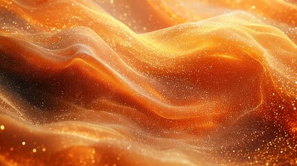 Elegant flowing orange fabric with shimmering sparkles, creating a warm and inviting ambiance perfect for luxury and creative design projects.
