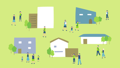 住宅展示場を回る人々のイラスト