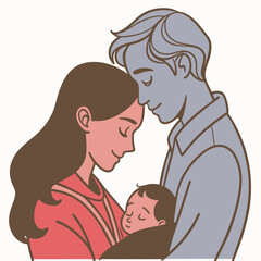 Obraz premium Loving parents embracing their newborn baby against a soft background 