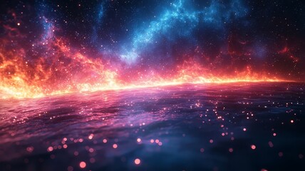 Obraz premium Stunning cosmic landscape with vibrant nebulae and shimmering stars, evoking a sense of wonder and exploration in the depths of space.