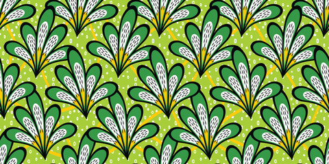 African ethnic traditional green pattern. seamless beautiful Kitenge, chitenge style. fashion design in colorful. Geometric flowers abstract motif. Floral Ankara prints, African wax prints.