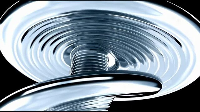 Abstract metallic structure with concentric circles and a threaded rod. Cool blue tones and a black background. Ideal for industrial, technical, and futuristic themes
