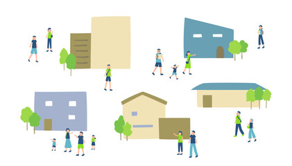 住宅展示場を回る人々のイラスト