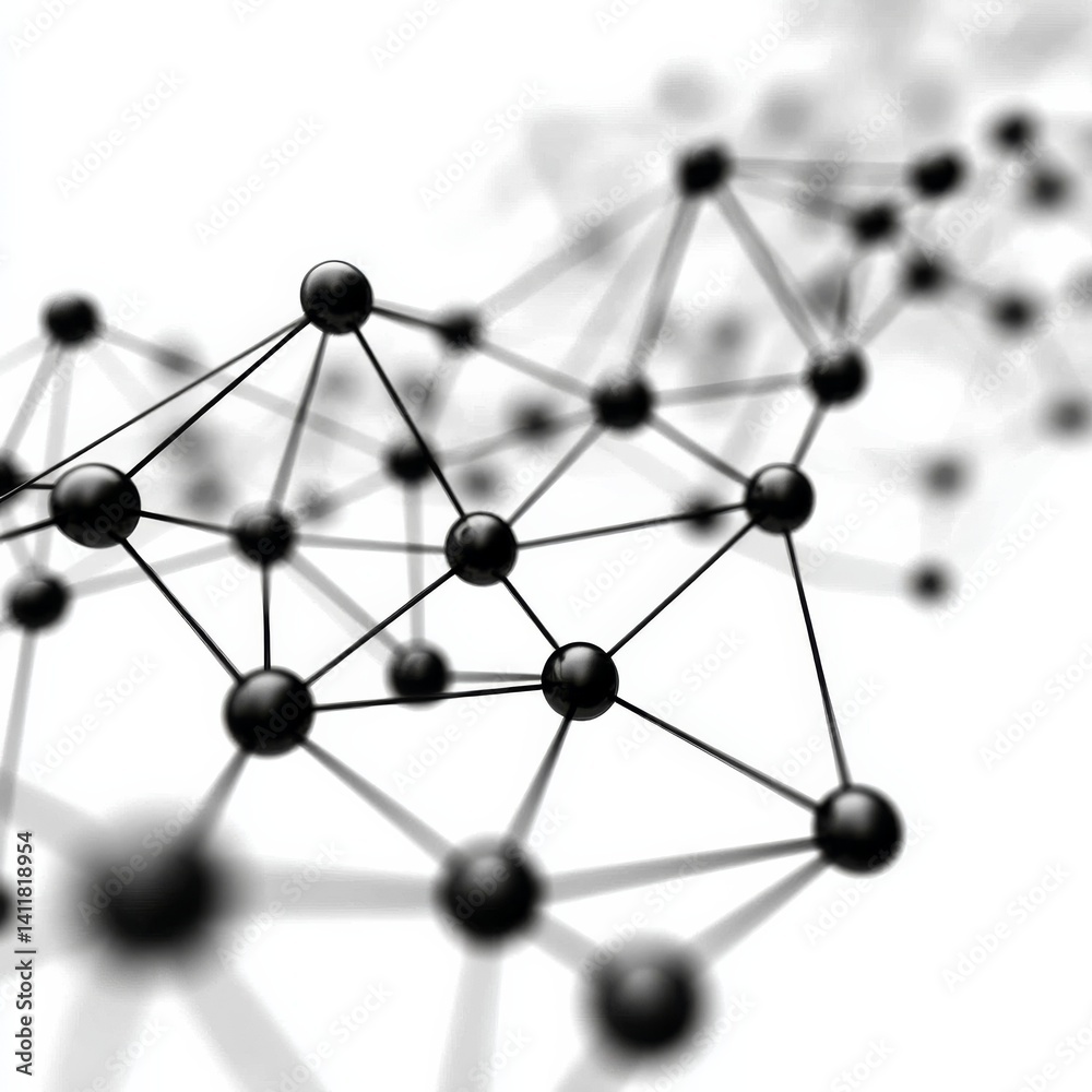 Aufkleber abstract black and white network: connection of spheres with lines representing data, science, or te